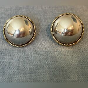 Sterling Silver Dome Earrings With Gold Rope
